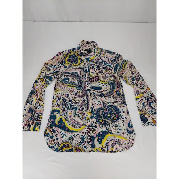 Talbots Retro Paisley Button Up Long Sleeve Multicolor Blouse Shirt Small Petite - Picture 1 of 10